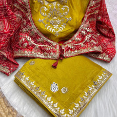 CRUSH GOLD SAREE WITH READY TO WEAR BLOUSE