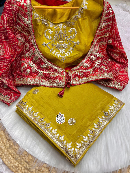 CRUSH GOLD SAREE WITH READY TO WEAR BLOUSE