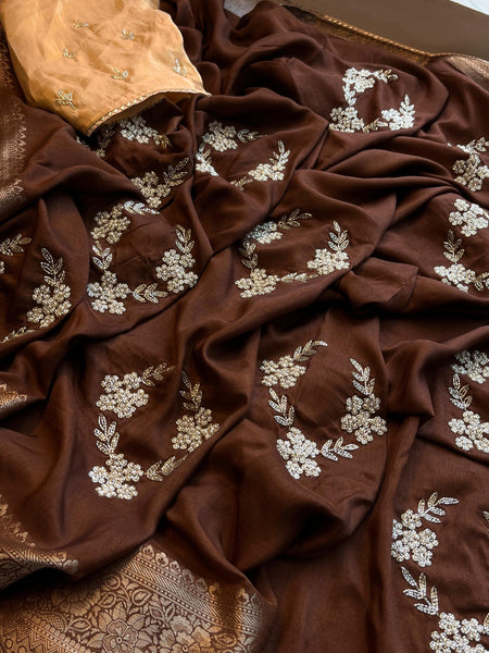 PURE RUSSIAN SILK ZARI HANDWORK SAREE