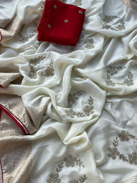 PURE RUSSIAN SILK ZARI HANDWORK SAREE