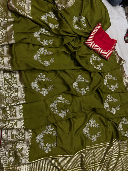 PURE RUSSIAN SILK ZARI HANDWORK SAREE
