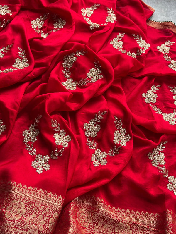 PURE RUSSIAN SILK ZARI HANDWORK SAREE