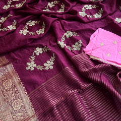 PURE RUSSIAN SILK ZARI HANDWORK SAREE