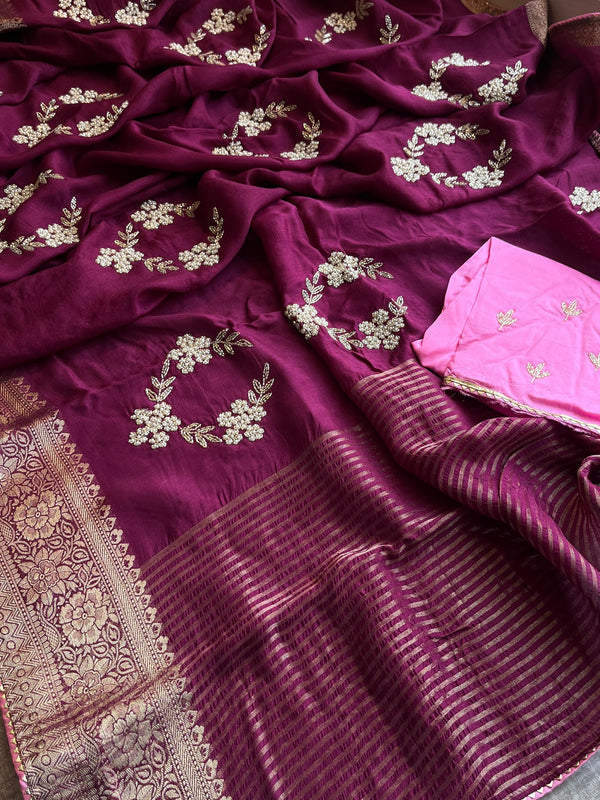 PURE RUSSIAN SILK ZARI HANDWORK SAREE