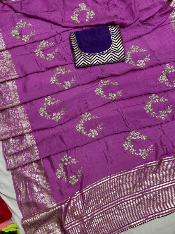 PURE RUSSIAN SILK ZARI HANDWORK SAREE