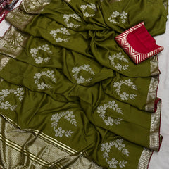 PURE RUSSIAN SILK ZARI HANDWORK SAREE