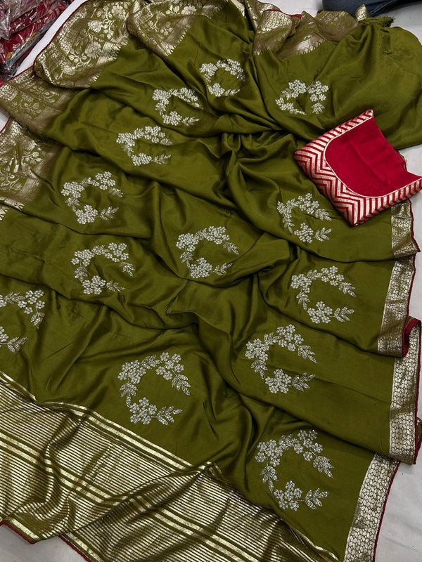 PURE RUSSIAN SILK ZARI HANDWORK SAREE