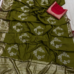 PURE RUSSIAN SILK ZARI HANDWORK SAREE