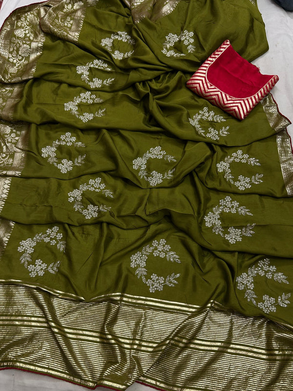 PURE RUSSIAN SILK ZARI HANDWORK SAREE