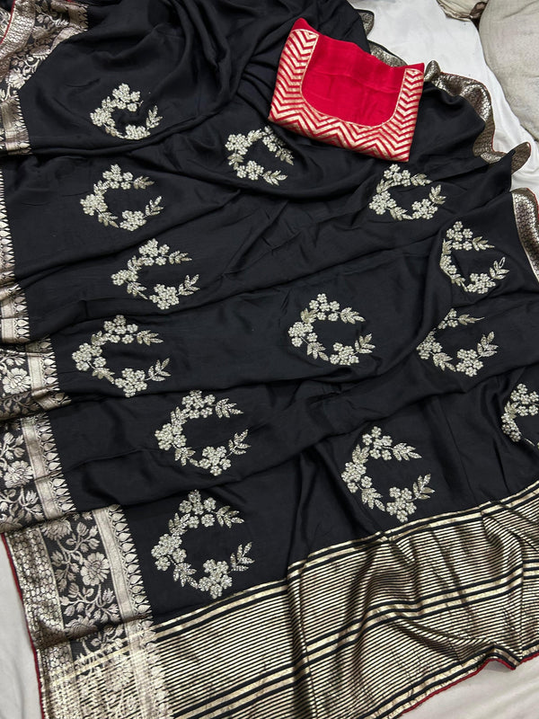 PURE RUSSIAN SILK ZARI HANDWORK SAREE