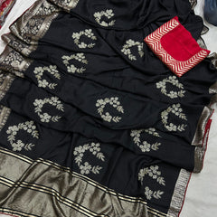 PURE RUSSIAN SILK ZARI HANDWORK SAREE