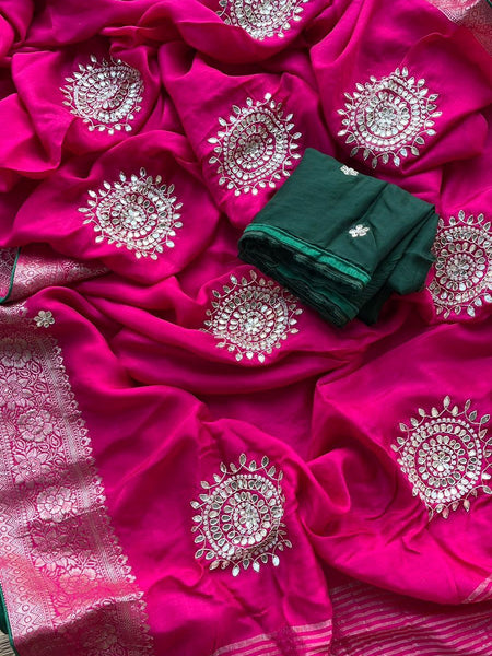 PURE RUSSIAN SILK ZARI HANDWORK SAREES