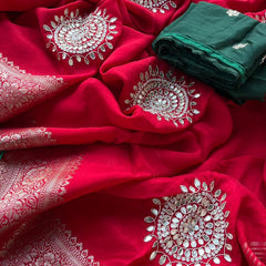 PURE RUSSIAN SILK ZARI HANDWORK SAREES
