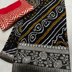 RUSSIAN SILK ZARI LEHERIYA BHANDEJ SAREE