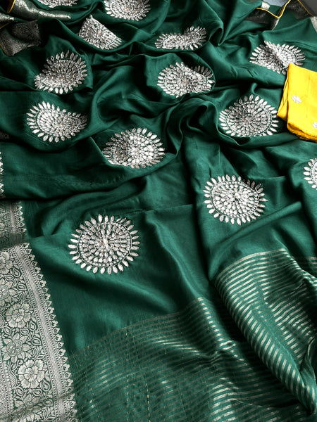 PURE RUSSIAN SILK ZARI HANDWORK SAREES