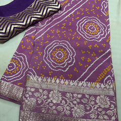 RUSSIAN SILK ZARI LEHERIYA BHANDEJ SAREE