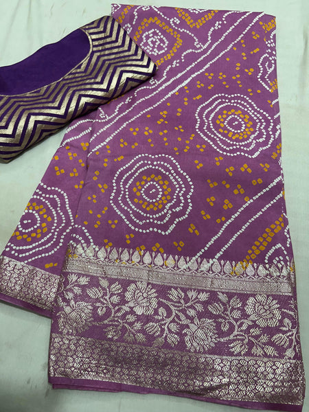 RUSSIAN SILK ZARI LEHERIYA BHANDEJ SAREE