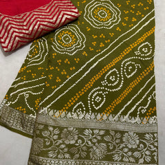 RUSSIAN SILK ZARI LEHERIYA BHANDEJ SAREE