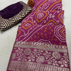 RUSSIAN SILK ZARI LEHERIYA BHANDEJ SAREE