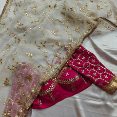 PURE CHIFFON GOLD BOOTA SAREE WITH AANGI BLOUSE
