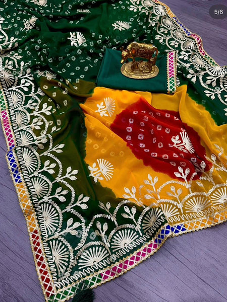 GEORGETTE SHADED MULTI BORDER SAREE