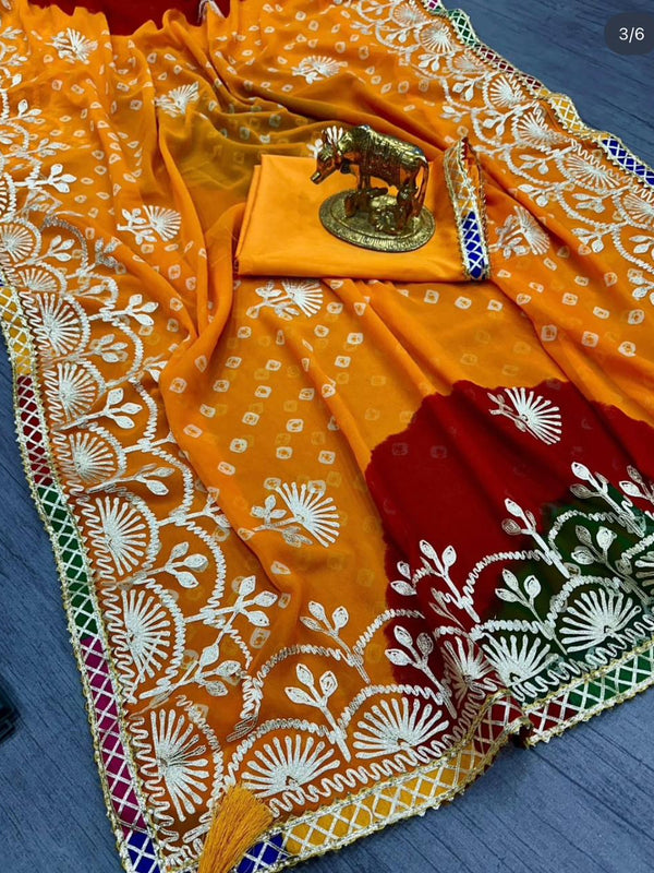 GEORGETTE SHADED MULTI BORDER SAREE