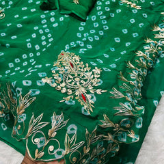 SEMI CHIFFON BANDHANI PITTAN WORK SAREE