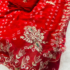 SEMI CHIFFON BANDHANI PITTAN WORK SAREE