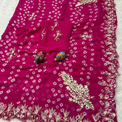 SEMI CHIFFON BANDHANI PITTAN WORK SAREE