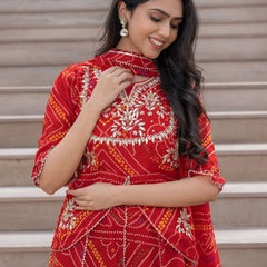 BHANDEJ SLIT KURTA SKIRT WITH DUPATTA INDO WESTERN