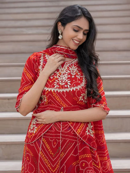 BHANDEJ SLIT KURTA SKIRT WITH DUPATTA INDO WESTERN