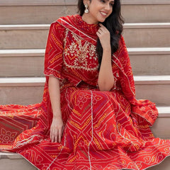 BHANDEJ SLIT KURTA SKIRT WITH DUPATTA INDO WESTERN