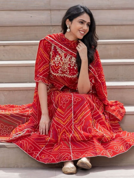 BHANDEJ SLIT KURTA SKIRT WITH DUPATTA INDO WESTERN