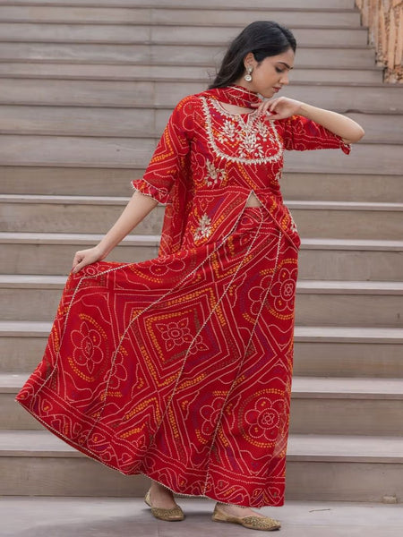 BHANDEJ SLIT KURTA SKIRT WITH DUPATTA INDO WESTERN