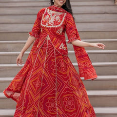 BHANDEJ SLIT KURTA SKIRT WITH DUPATTA INDO WESTERN