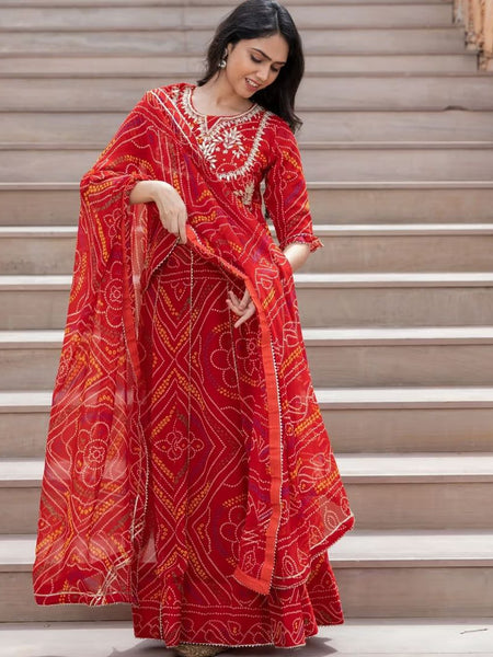 BHANDEJ SLIT KURTA SKIRT WITH DUPATTA INDO WESTERN