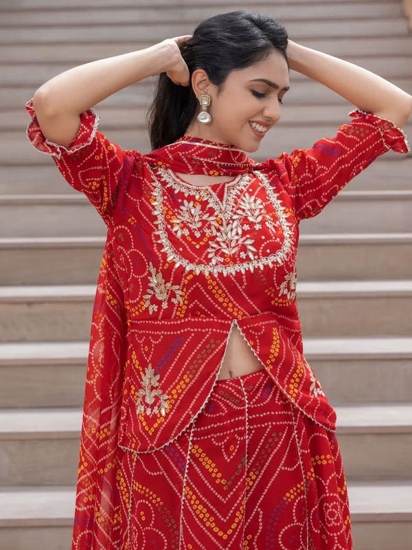 BHANDEJ SLIT KURTA SKIRT WITH DUPATTA INDO WESTERN