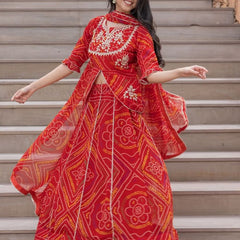 BHANDEJ SLIT KURTA SKIRT WITH DUPATTA INDO WESTERN