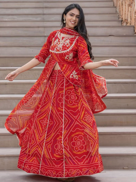 BHANDEJ SLIT KURTA SKIRT WITH DUPATTA INDO WESTERN