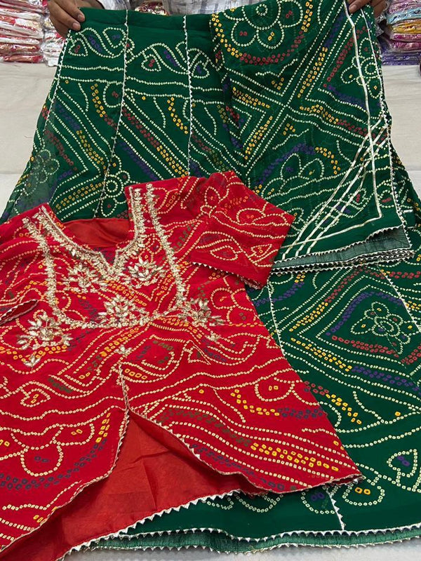 BHANDEJ SLIT KURTA SKIRT WITH DUPATTA INDO WESTERN