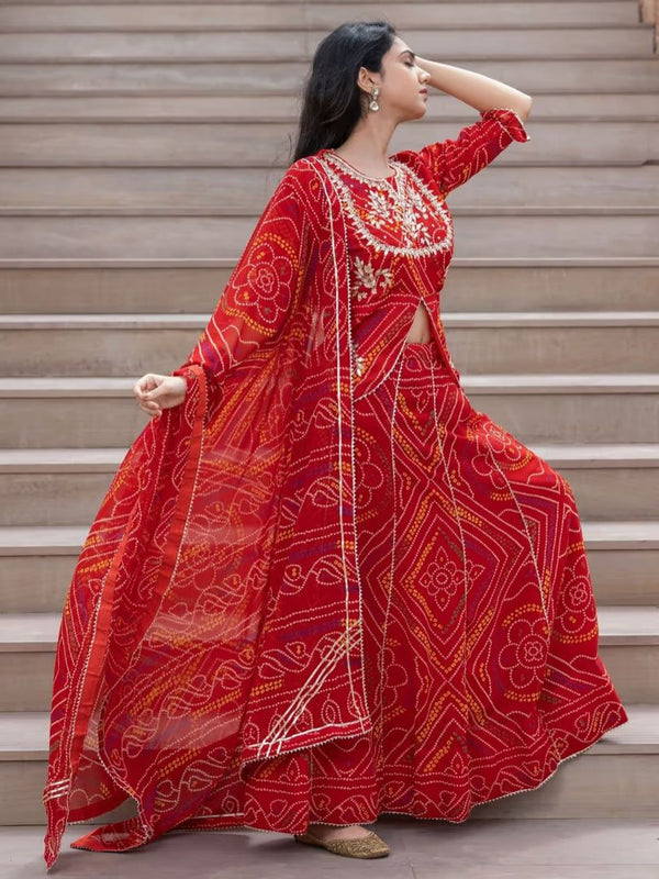 BHANDEJ SLIT KURTA SKIRT WITH DUPATTA INDO WESTERN
