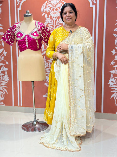 PURE DIAMOND CHIFFON SAREE WITH AANGI BLOUSE