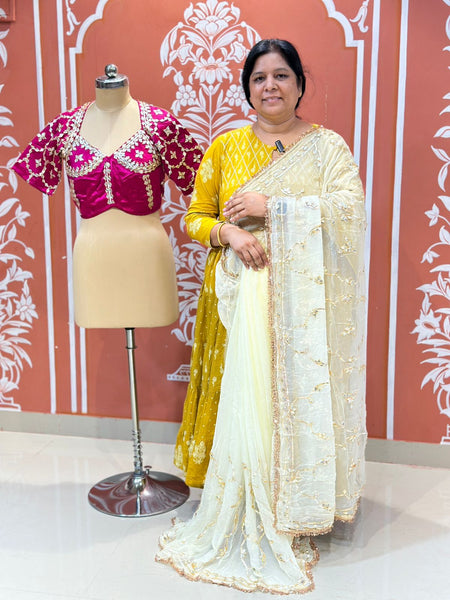 PURE DIAMOND CHIFFON SAREE WITH AANGI BLOUSE