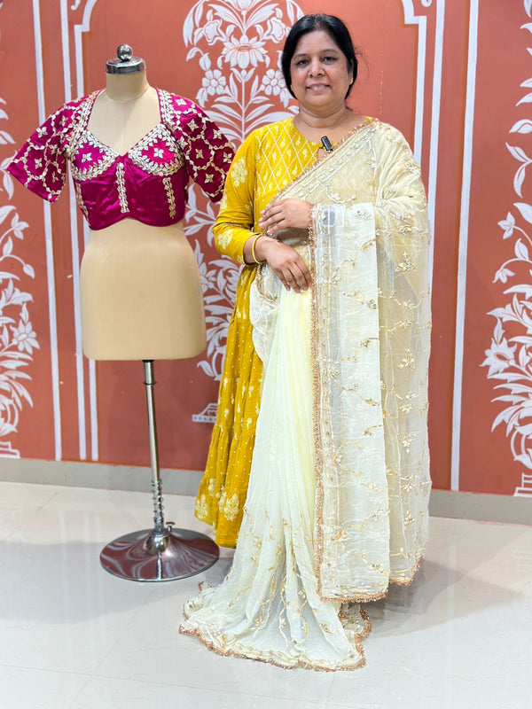 PURE DIAMOND CHIFFON SAREE WITH AANGI BLOUSE