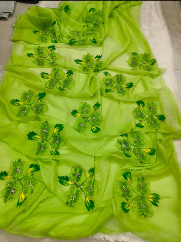 Semi Chiffon Handbrush Saree