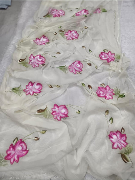 Semi Chiffon Handbrush Saree