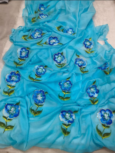 Semi Chiffon Handbrush Saree