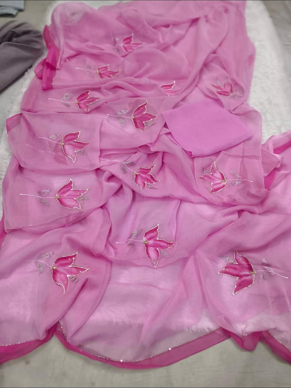 Semi Chiffon Handbrush Saree