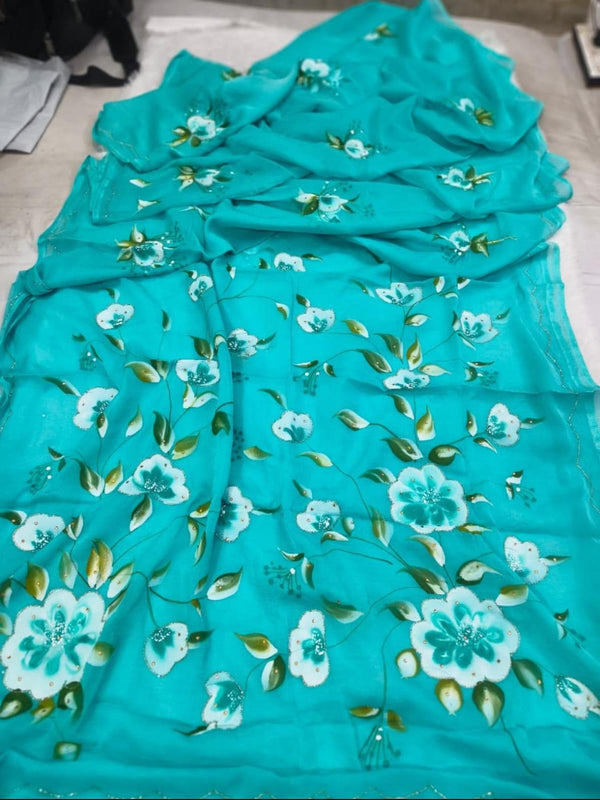 Semi Chiffon Handbrush Saree