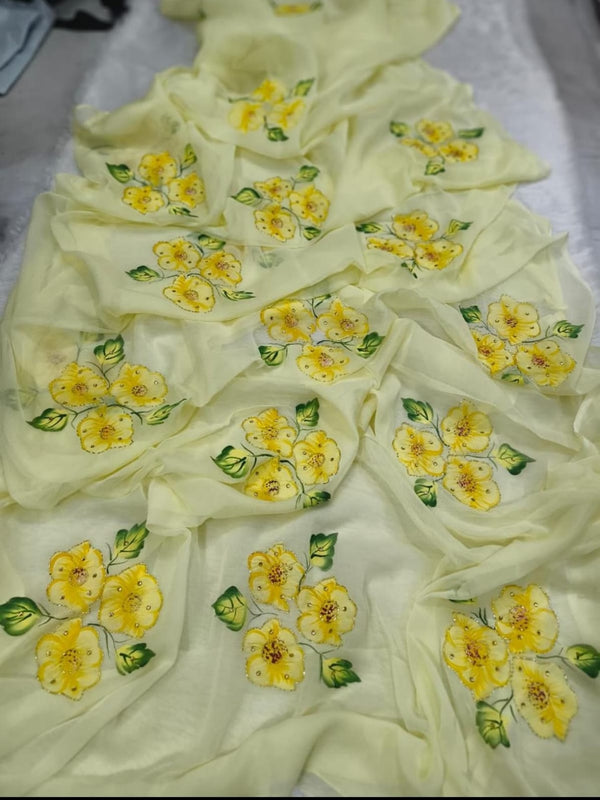 Semi Chiffon Handbrush Saree